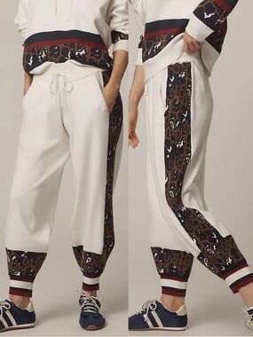 NWT Anthropologie Daily Practice Leopard Colorblock Sweatpants Ivory